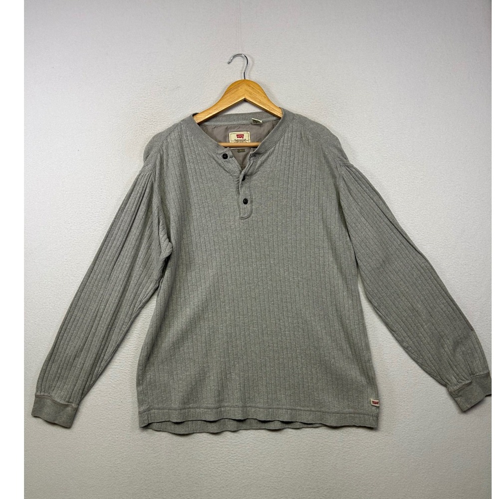 Gorpcore Levi Strauss & Co Mens L Gray Ribbed Cotton Long Sleeve Henley Shirt